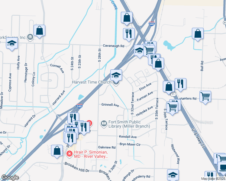 map of restaurants, bars, coffee shops, grocery stores, and more near 2942-3002 Briar Cliff Ave in Fort Smith