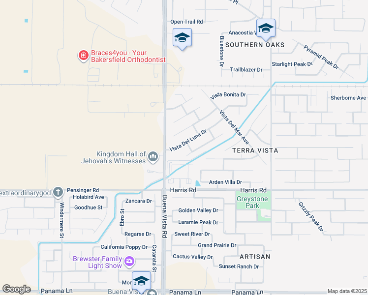 map of restaurants, bars, coffee shops, grocery stores, and more near 11109 Vista Del Luna Drive in Bakersfield