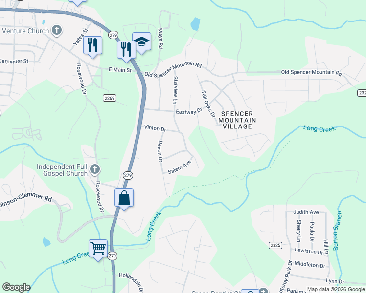 map of restaurants, bars, coffee shops, grocery stores, and more near 2280 Vinton Drive in Dallas