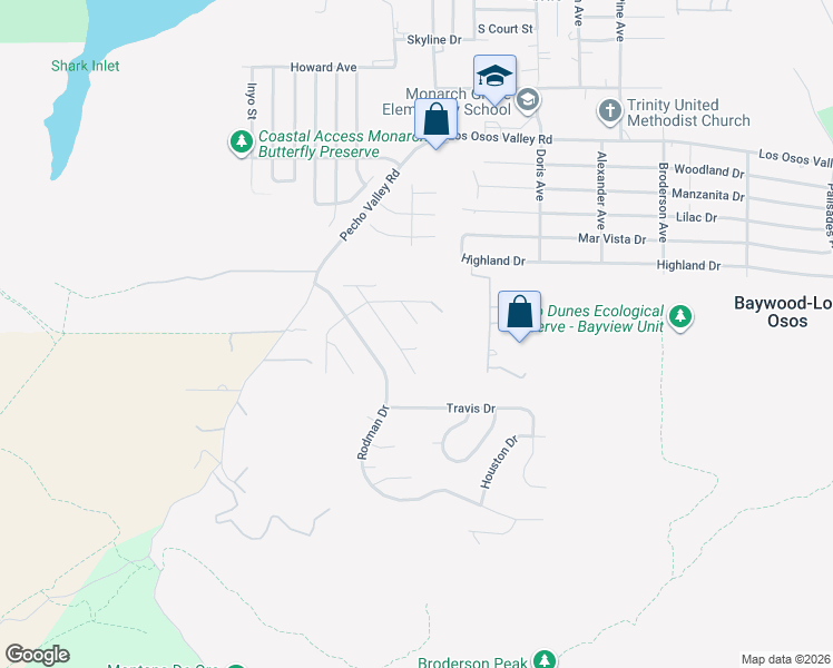 map of restaurants, bars, coffee shops, grocery stores, and more near 2496 San Sebastian Lane in Baywood-Los Osos