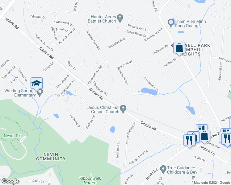 map of restaurants, bars, coffee shops, grocery stores, and more near 5522 Black Fox Court in Charlotte