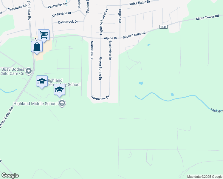 map of restaurants, bars, coffee shops, grocery stores, and more near 407 Northview Drive in Sanford