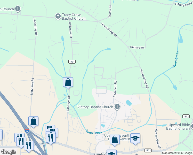 map of restaurants, bars, coffee shops, grocery stores, and more near 388 Summerfield Place in Flat Rock