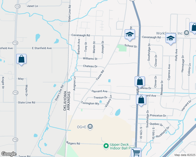 map of restaurants, bars, coffee shops, grocery stores, and more near Texas Road in Fort Smith