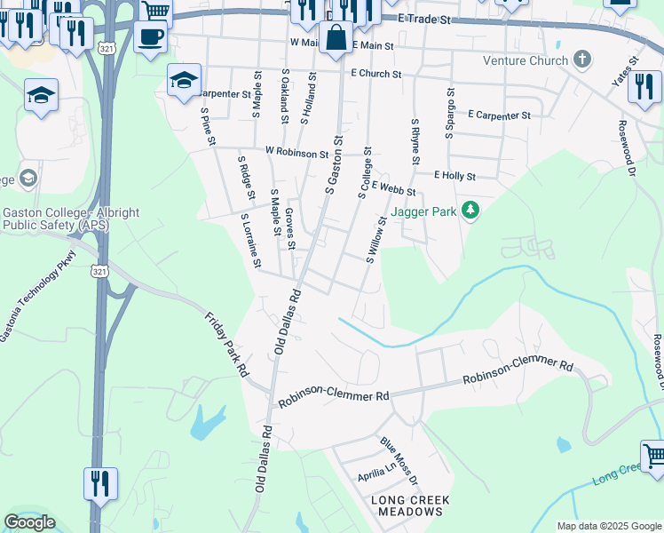 map of restaurants, bars, coffee shops, grocery stores, and more near 602 South Gaston Street in Dallas