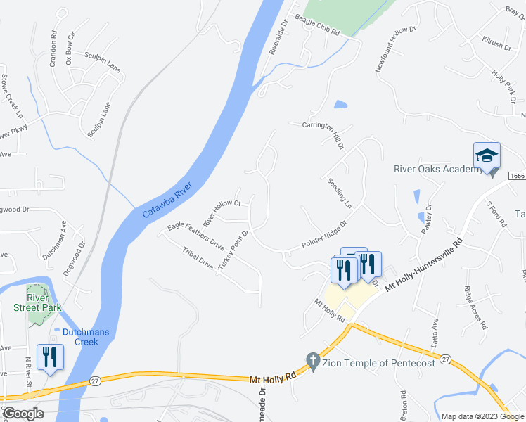 map of restaurants, bars, coffee shops, grocery stores, and more near 10325 Turkey Point Drive in Charlotte