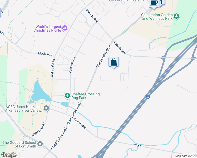 map of restaurants, bars, coffee shops, grocery stores, and more near Chad Colley Boulevard in Fort Smith