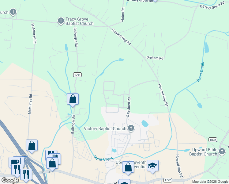 map of restaurants, bars, coffee shops, grocery stores, and more near 175 Summerfield Place in Flat Rock
