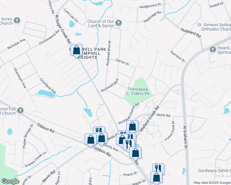 map of restaurants, bars, coffee shops, grocery stores, and more near 6005 Carver Boulevard in Charlotte