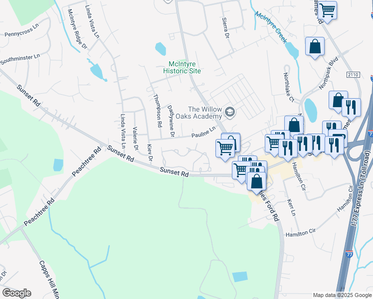 map of restaurants, bars, coffee shops, grocery stores, and more near 4216 Glenlea Commons Drive in Charlotte