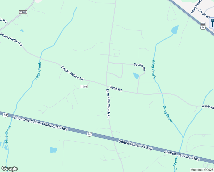 map of restaurants, bars, coffee shops, grocery stores, and more near Race Path Church Road in Ellenboro