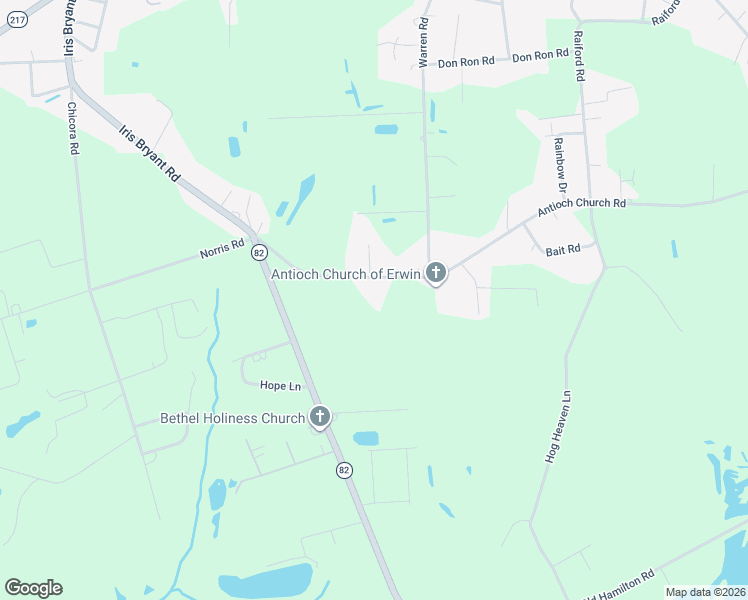 map of restaurants, bars, coffee shops, grocery stores, and more near 334 Antioch Church Road in Dunn