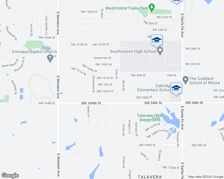 map of restaurants, bars, coffee shops, grocery stores, and more near 509 Southwest 163RD Street in Oklahoma City