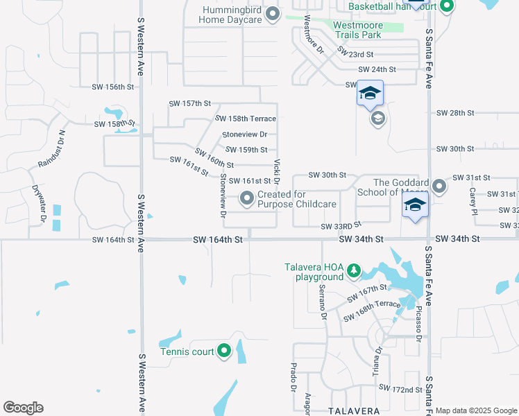 map of restaurants, bars, coffee shops, grocery stores, and more near 517 Southwest 163RD Street in Oklahoma City