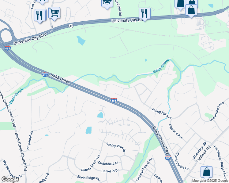 map of restaurants, bars, coffee shops, grocery stores, and more near 13405 Glasgow Green Lane in Charlotte