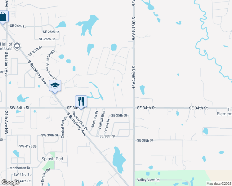 map of restaurants, bars, coffee shops, grocery stores, and more near 3316 Fairway Drive in Moore