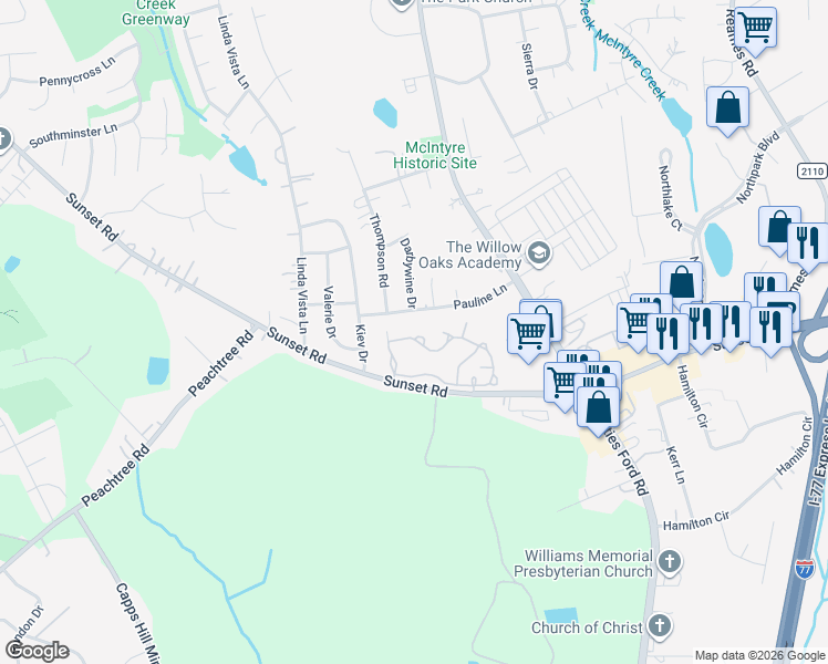 map of restaurants, bars, coffee shops, grocery stores, and more near 4408 Glenlea Commons Drive in Charlotte
