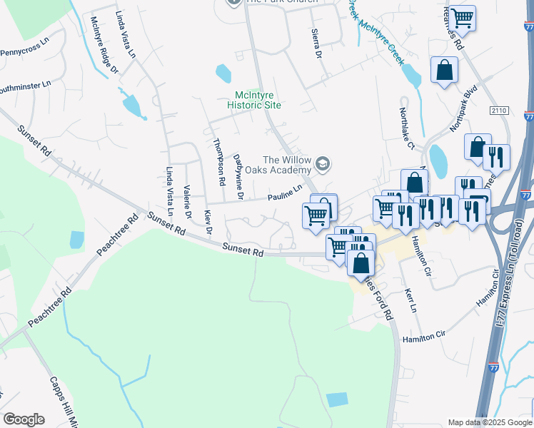 map of restaurants, bars, coffee shops, grocery stores, and more near 4216 Glenlea Commons Drive in Charlotte
