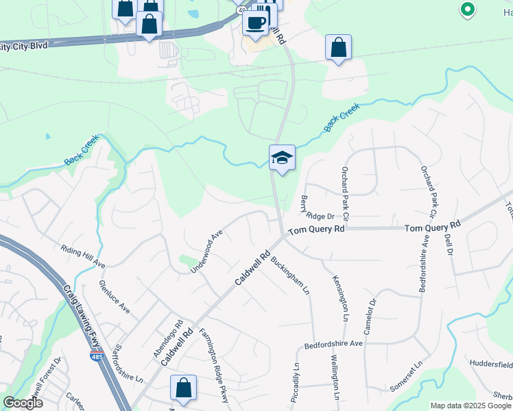 map of restaurants, bars, coffee shops, grocery stores, and more near 5676 Underwood Avenue in Charlotte