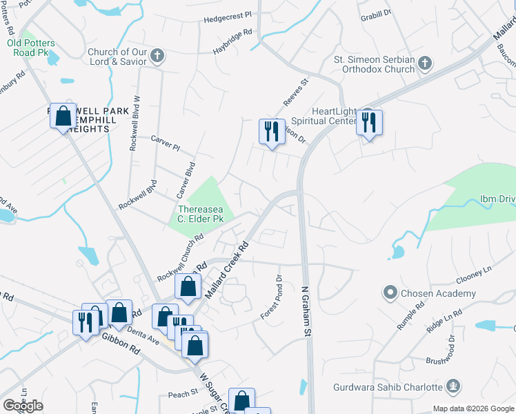 map of restaurants, bars, coffee shops, grocery stores, and more near in Charlotte
