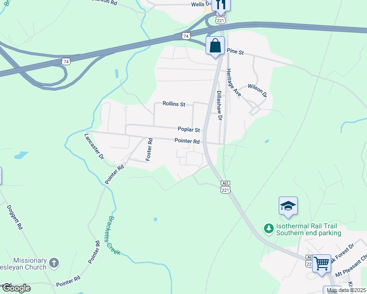 map of restaurants, bars, coffee shops, grocery stores, and more near 100 Heritage Village in Forest City