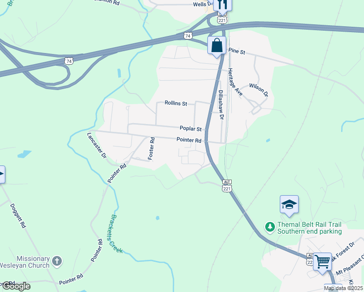 map of restaurants, bars, coffee shops, grocery stores, and more near 100 Heritage Village in Forest City