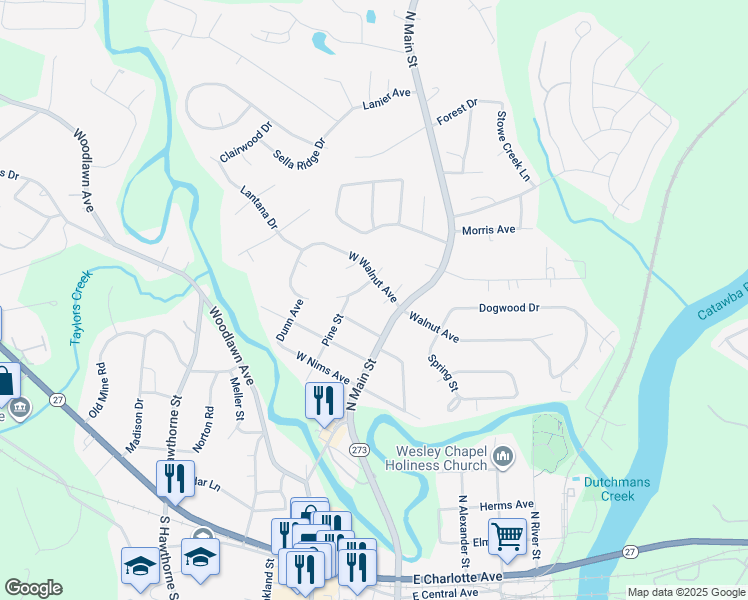 map of restaurants, bars, coffee shops, grocery stores, and more near 104 South Willow Court in Mount Holly