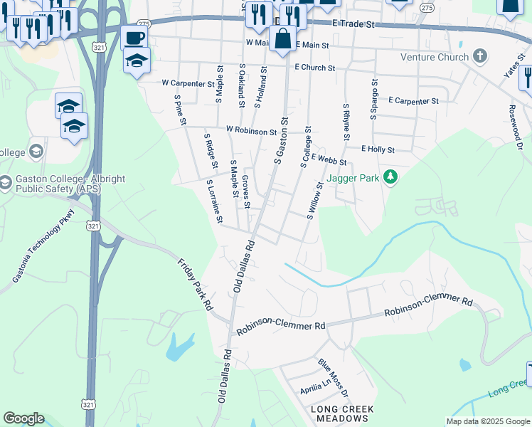 map of restaurants, bars, coffee shops, grocery stores, and more near 602 South Gaston Street in Dallas