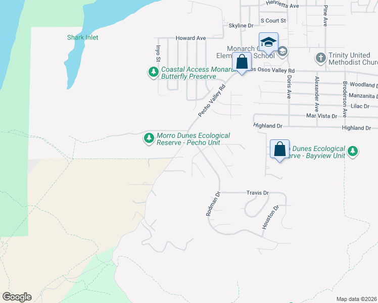 map of restaurants, bars, coffee shops, grocery stores, and more near 218 Madera Street in Baywood-Los Osos