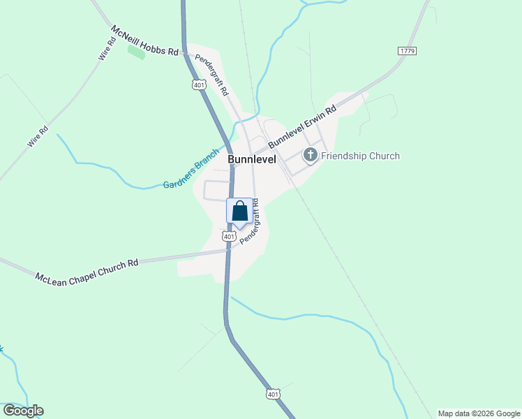 map of restaurants, bars, coffee shops, grocery stores, and more near 629 Pendergraft Road in Bunnlevel