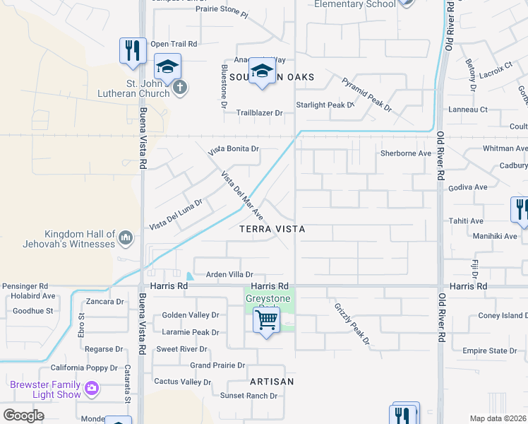map of restaurants, bars, coffee shops, grocery stores, and more near 5306 Vista Del Mar Avenue in Bakersfield