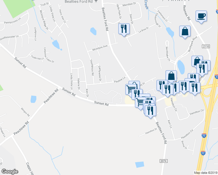 map of restaurants, bars, coffee shops, grocery stores, and more near 4216 Glenlea Commons Drive in Charlotte