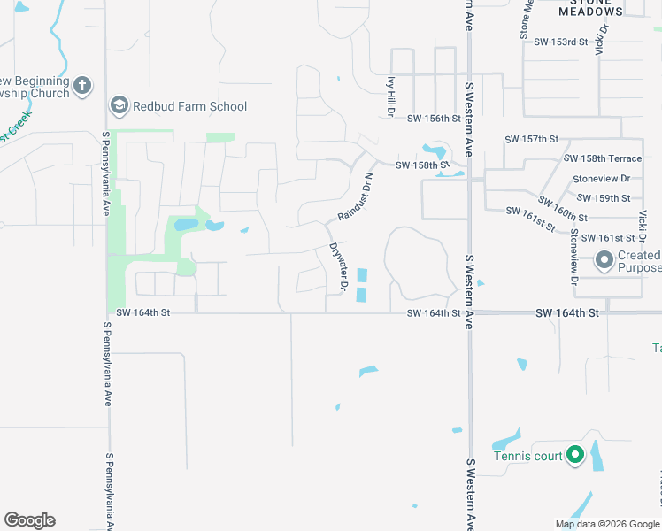 map of restaurants, bars, coffee shops, grocery stores, and more near 16325 Drywater Drive in Oklahoma City