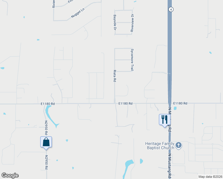 map of restaurants, bars, coffee shops, grocery stores, and more near 1103 Riata Road in Tuttle