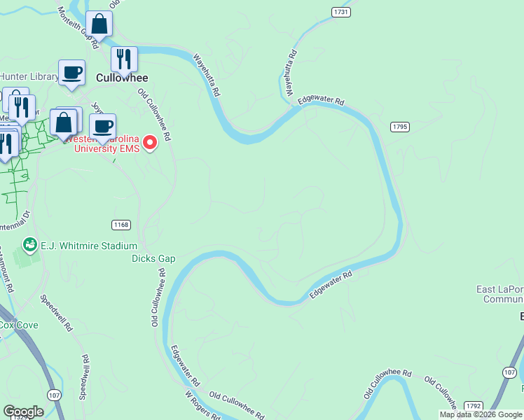 map of restaurants, bars, coffee shops, grocery stores, and more near 176 Canterbury Road in Cullowhee