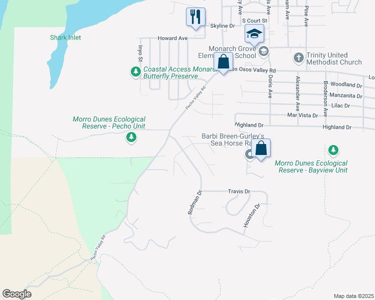 map of restaurants, bars, coffee shops, grocery stores, and more near 2608 Rodman Drive in Baywood-Los Osos