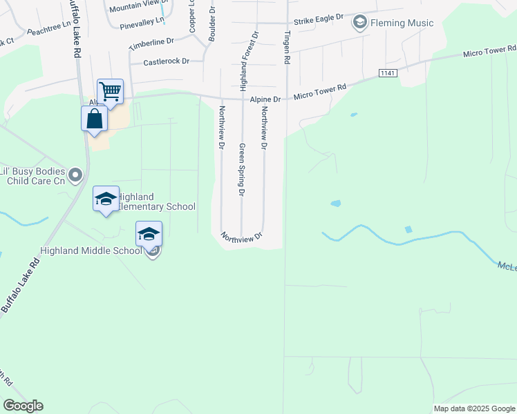 map of restaurants, bars, coffee shops, grocery stores, and more near 366 Northview Drive in Sanford