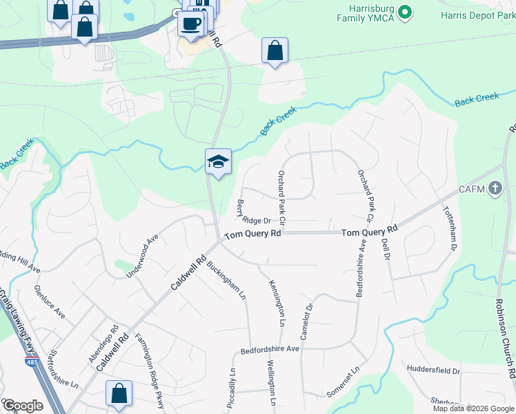 map of restaurants, bars, coffee shops, grocery stores, and more near 7810 Peach Blossom Court in Harrisburg