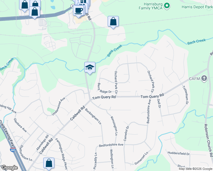 map of restaurants, bars, coffee shops, grocery stores, and more near 7810 Peach Blossom Court in Harrisburg