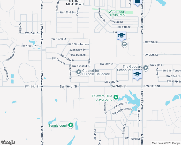 map of restaurants, bars, coffee shops, grocery stores, and more near 3209 Birch Drive in Moore