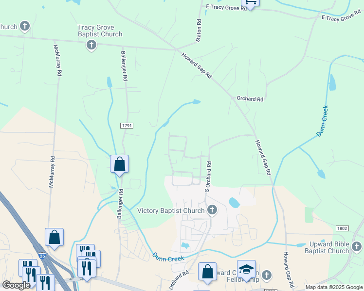 map of restaurants, bars, coffee shops, grocery stores, and more near 177 Summerfield Place in Flat Rock