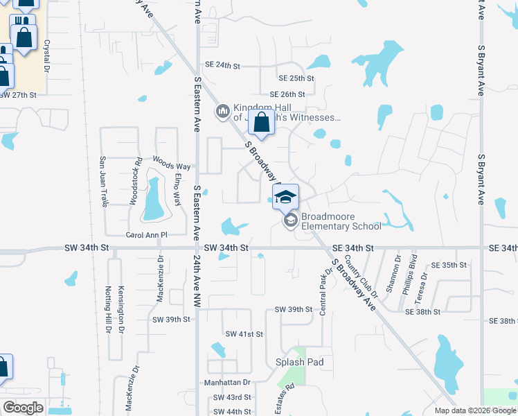 map of restaurants, bars, coffee shops, grocery stores, and more near 208 Southwest 32 ND Street in Moore