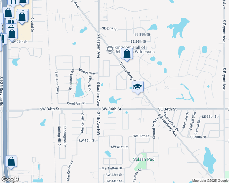map of restaurants, bars, coffee shops, grocery stores, and more near 400 Southwest 32nd Street in Moore