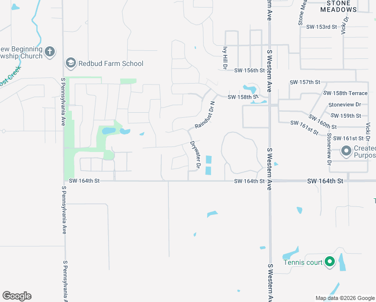 map of restaurants, bars, coffee shops, grocery stores, and more near 16309 Drywater Drive in Oklahoma City