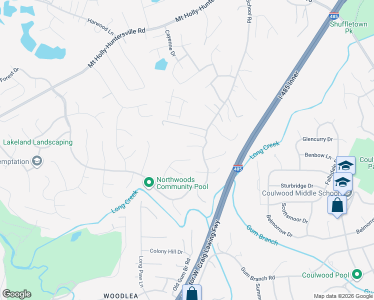 map of restaurants, bars, coffee shops, grocery stores, and more near 1865 Colin Creek Lane in Charlotte