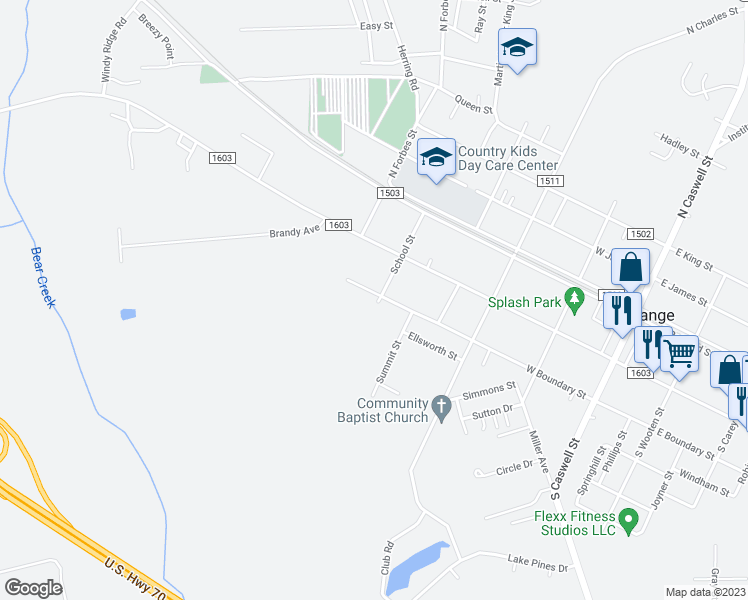 map of restaurants, bars, coffee shops, grocery stores, and more near 601 West Boundary Street in La Grange