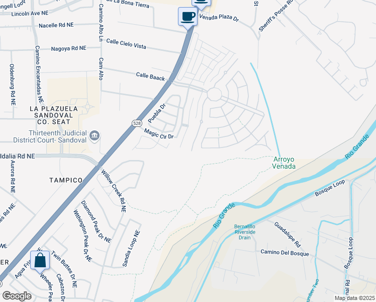 map of restaurants, bars, coffee shops, grocery stores, and more near 1135 Desert Willow Court in Bernalillo