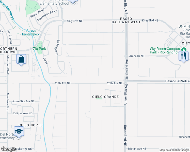 map of restaurants, bars, coffee shops, grocery stores, and more near 28th Avenue Northeast in Rio Rancho