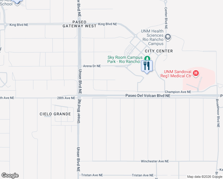 map of restaurants, bars, coffee shops, grocery stores, and more near Paseo Del Volcan in Rio Rancho