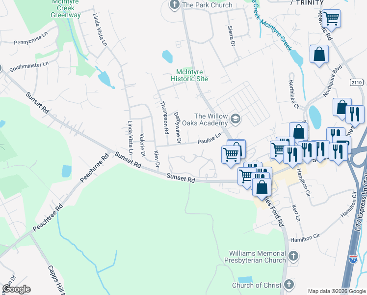 map of restaurants, bars, coffee shops, grocery stores, and more near 4408 Glenlea Commons Drive in Charlotte